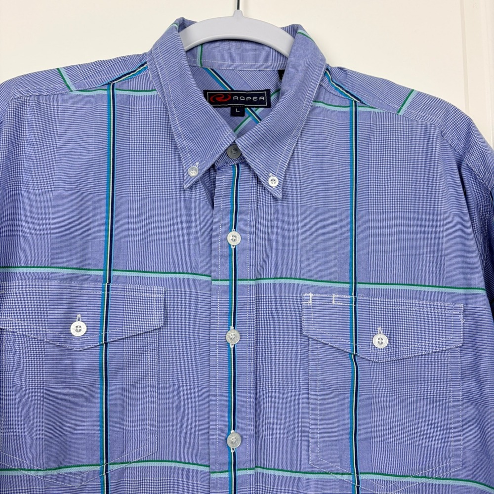 Roper Western Button Down Shirt Large‎ Blue Plaid